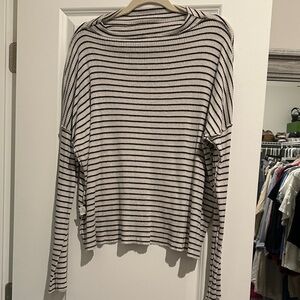 Lucky Brand Black and White Striped Long Sleeve Top